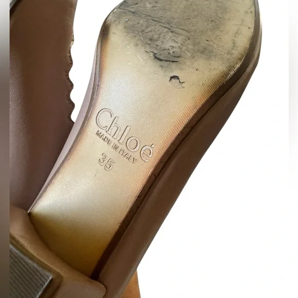 Chloe Lauren Scalloped Leather Block Heels Pumps Size 35/5 - Picture 9 of 13